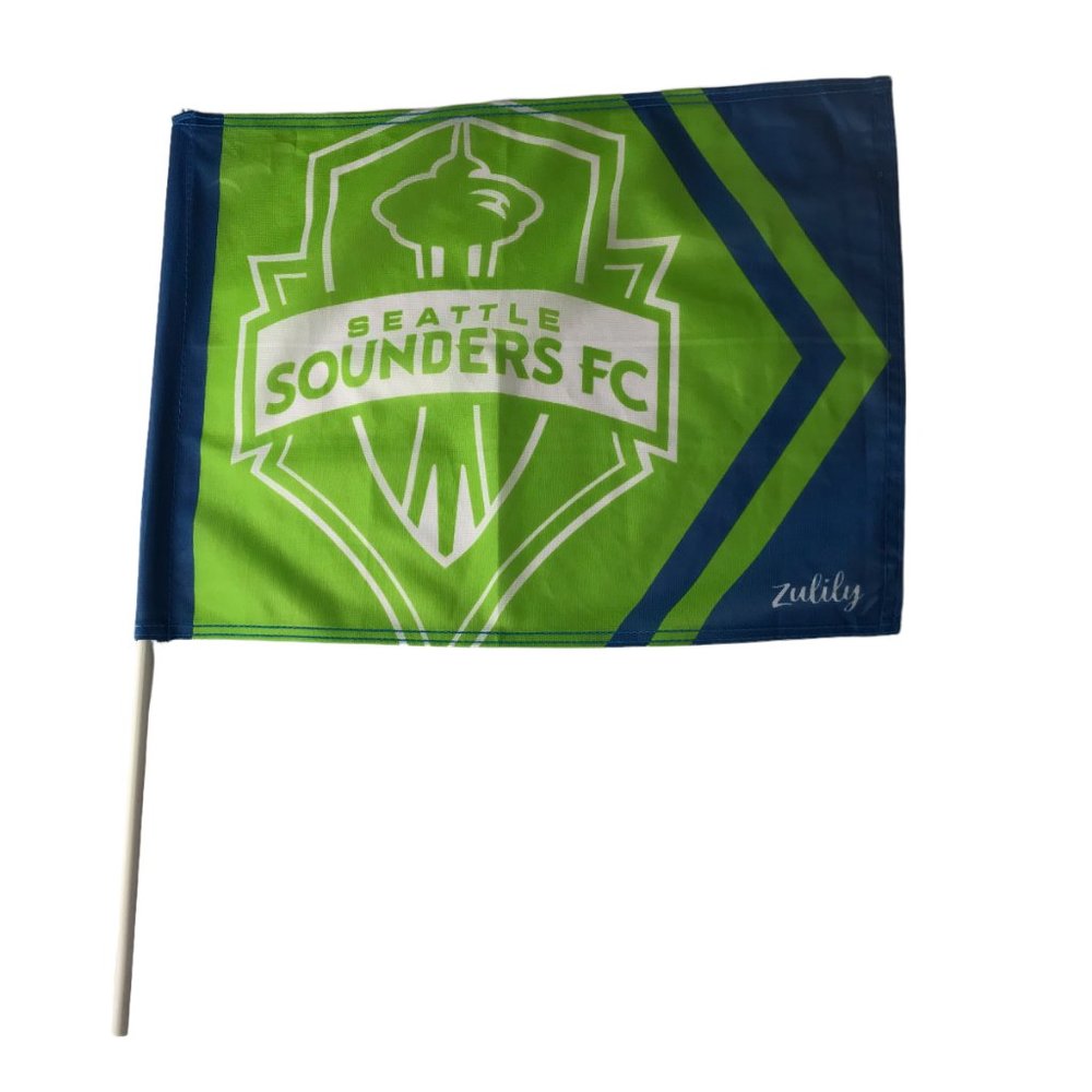 Seattle Sounders Flag with Handle.  Green Blue.